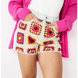 SO Goods For Life Boho Crochet Patchwork Denim Shorts